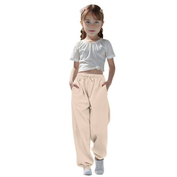 Teen Boys Sweatpants Adjustable Drawstring Casual Pants With Pockets Solid Color Beige Boys School Pants Kids Spring Fall Pants Size 11-12 Years