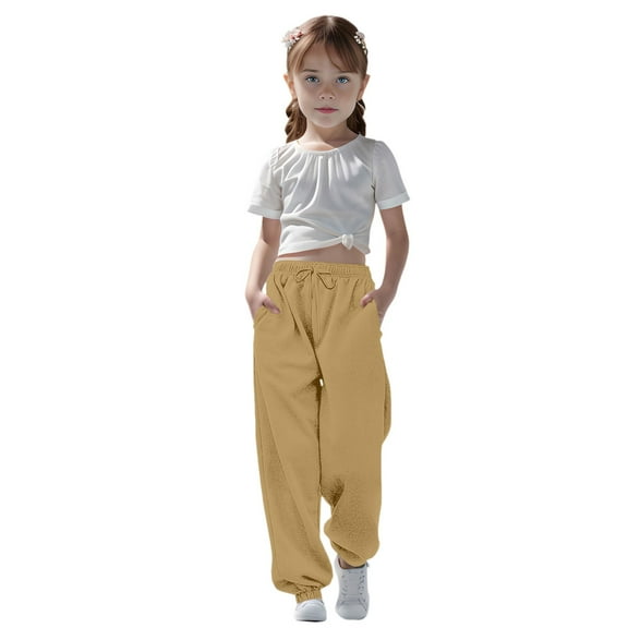 Teen Girls Sweatpants Drawstring Jogger Sweatpants With Pockets Solid Color Yellow Pants For Boys Boys Active Pants Size 3-4T