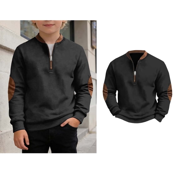 Teen Boys Sweatshirt Long Sleeve Color Block Sweatshirt with Zipper Loose Fit Pullover Top Boys Size 10-11 Years Sweatshirt