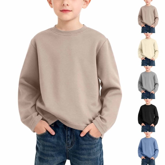 Teen Boys Sweatshirts Long Sleeve Boy Crewneck Loose Soft Essentials Teen Pullover Sweaters for Youth Kids Ideal for Cozy Days, Errands, Travel Khaki 12-13 Years