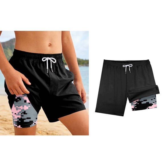 Boys Swim Trunks with Compression Liner Black Quick Dry Swimwear Boys Beach Swim Boards Shorts Swim Trunks Boys 11-12 Years