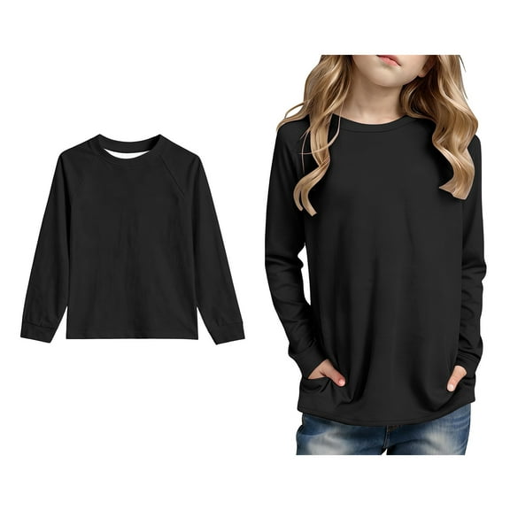 Teen Boys T Shirt Black Long Sleeve T Shirts with Pocket Girls Crewneck Tees Fall Tops Tops for Girls 13-14 Years