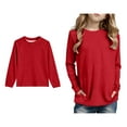 thumbnail image 1 of Teen Boys T Shirt Red Long Sleeve T Shirts with Pockets Girls Casual Crewneck Basic Tees Fall Tops Plain T Shirts for Kids 11-12 Years, 1 of 5