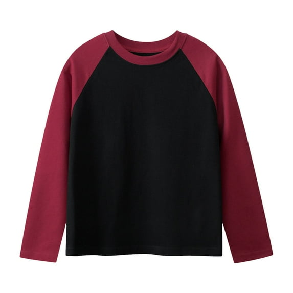 Teen Boys T Shirts Solid color Long Sleeve Red Shirt Crewneck Tee Cotton Casual Kids Sweatshirt Boys Size 11-13 Years Clothes Cute Boy Girl Clothing