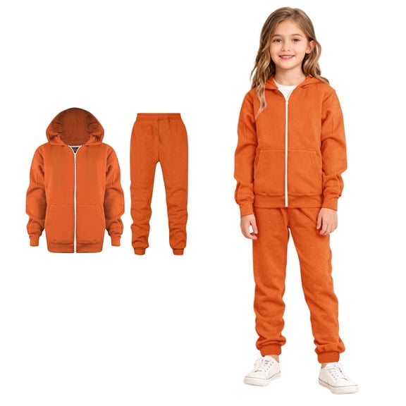 Teen Boys' Tracksuits Zip up Orange Tracksuit Hooded Sweatshirt and Sweatpants Set Girls Clothes Set 11-12 Years