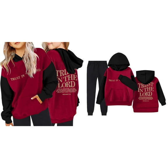 Teen Boys Trust in the Lord Hoodies Long Sleeve Fashion Graphic Hoodies Girls Loose Pullover and Jogger Sweatpants 2 Pcs Winter Clothes Tween Clothes 12-13 Years Cute Boys Girls Clothing