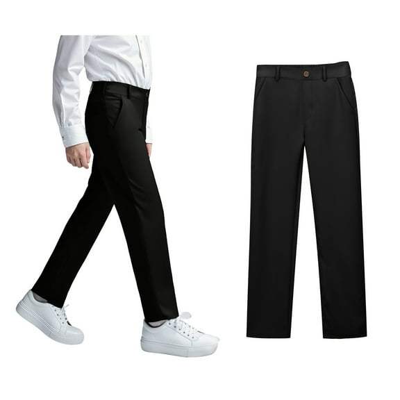 Teen Boys Uniform Pants Pull On Chino Pants With Pockets Straight Pants Black Dress Pants For Boys Back To School Outfits For Boys Teen Boys Clothes 13-14 Years