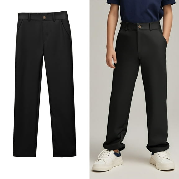 Teen Boys Uniform Pants Straight Leg Pants Stretch Slim Boys Black School Uniform Pants Back to School Clothes for Boys Boys Pants Size 11-12 Years