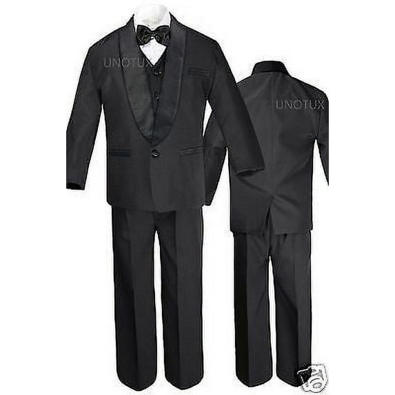 Teen Boys Wedding Formal Shawl Lapel Bow Tie Vest Sets Tuxedo Black Suits 5-18