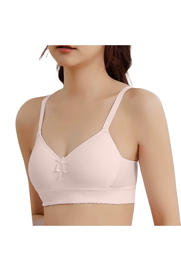 Teen Bras For Girls Ribbed V-Neck Bow Detail Adjustable Thin Straps Comfortable Daily Wear Underwear 9-14 Years