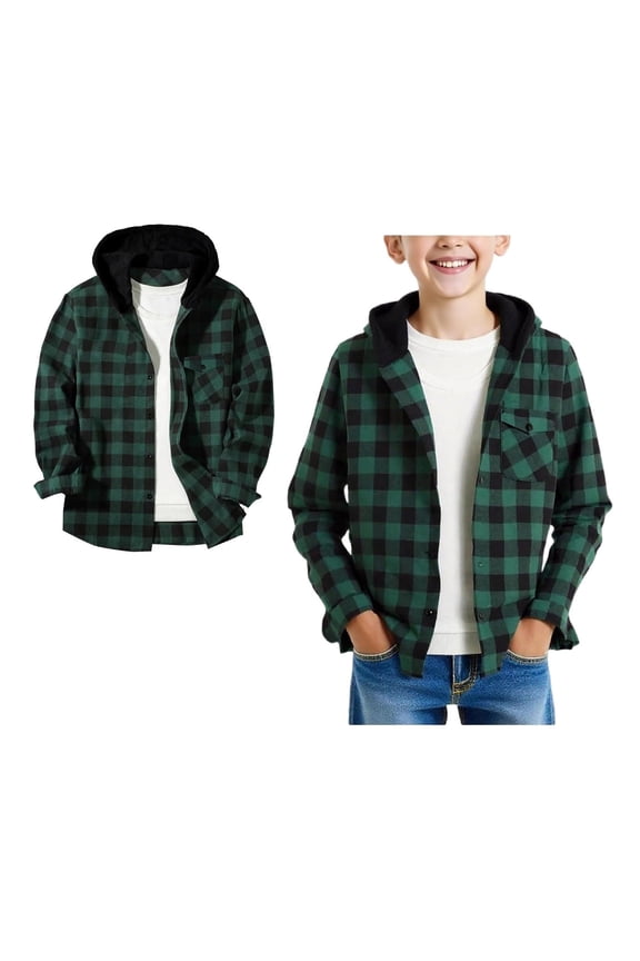 Teen Button down Shirt Plaid Hooded Long Sleeve Shirts Kids Light Fall Shirts Boys Jacket 15-16 Years