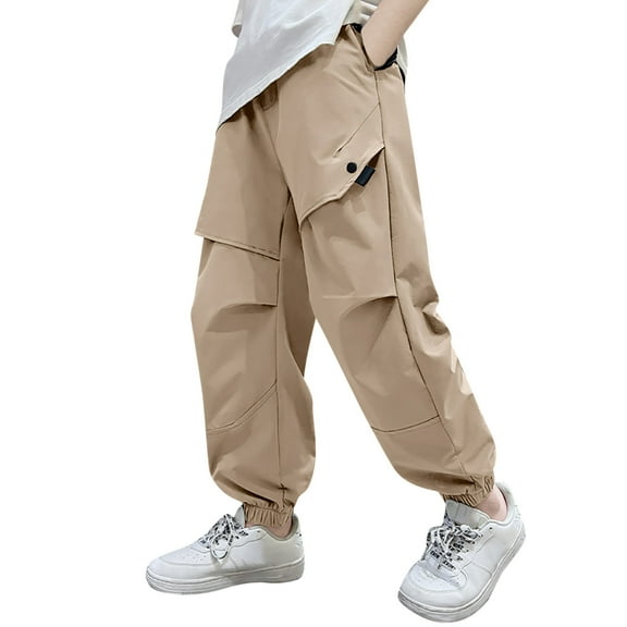 Teen Cargo Pants Boys,Baggy Cargo Pants High Elastic Waisted Drawstring with Pocket Loose Fit Boys Active Pants Pull On Boys Outfits 15-16 Years
