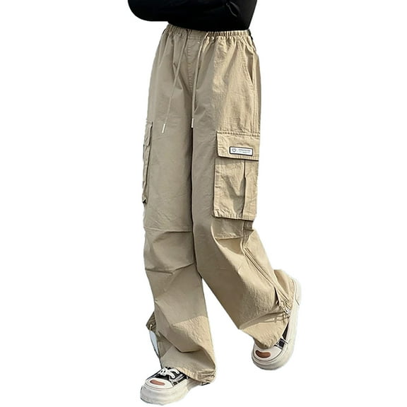 Teen Cargo Pants Elastic High Waisted Drawstring Baggy Cargo Pants with Pocket Loose Fit Streetwear Y2k Clothes Girls Summer Outfits 14-15 Years