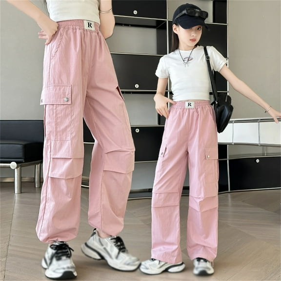 Teen Cargo Pants Elastic High Waisted Drawstring Cargo Joggers With Pocket Loose Fit Teens Active Workout Joggers Boys Fashion 13-14 years