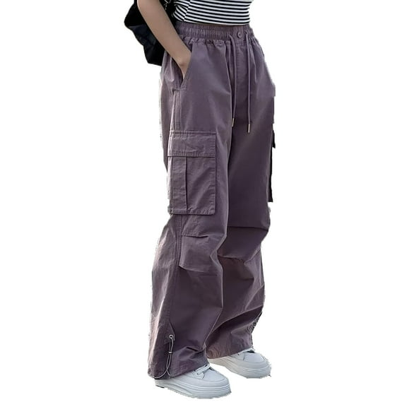 Teen Cargo Pants Girls Drawstring Waist Casual Cargo Jogger Pants with Pocket Classic Fit Cargo Trousers Y2k Fun Pants 12-13 Years
