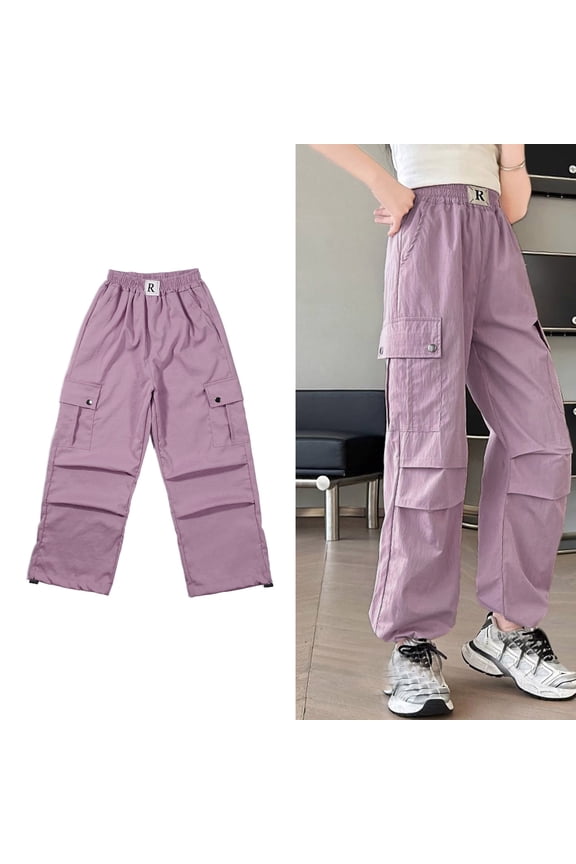 Teen Cargo Pants Girls Lightweight Elastic Waist Pants Girls Baggy Cargo Pants Girls Wide Leg Cargo Pants Girls Clothes Size 11-12 Years