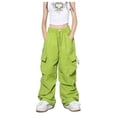 thumbnail image 1 of Teen Cargo Pants High Elastic Waisted Drawstring Cargo Joggers with Pocket Loose Fit Streetwear Kids Clothes Girls Size 13-14 Years, 1 of 3
