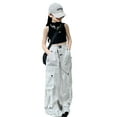 thumbnail image 1 of Teen Cargo Pants High Elastic Waisted Drawstring Jogger Pants for Girls with Pocket Loose Fit Streetwear Girl Pants Size 14-15 Years, 1 of 6