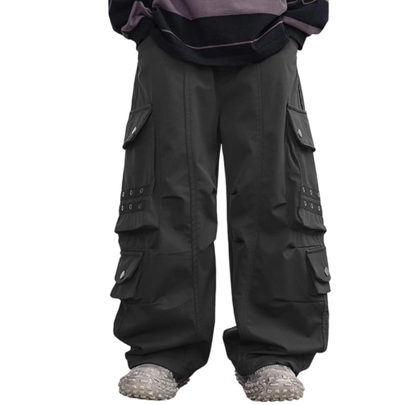 Teen Cargo Pants Boys Adjustable Drawstring Waist Grey Jogger Cargo Pants Durable School Pants Casual Streetwear Teen Boys Clothes 14-15 Years