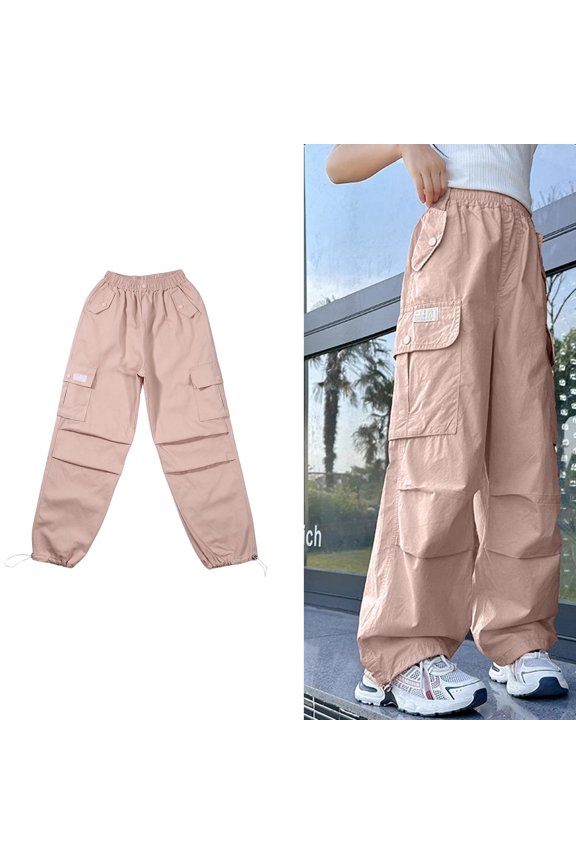 Teen Cargo Pants for Girls Casual Girls Elastic Waist Drawstring Cargo Pants Girls Loose Pants Girl Wide Leg Pants Girls Cargo Pants Size 10-11 Years