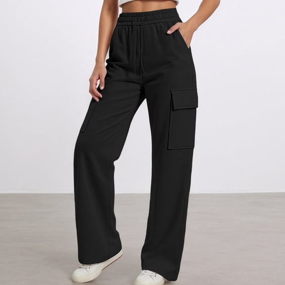 Teen Cargo Sweatpants Girls Black Sweatpants for Girls Basic Kids Athletic Pants Wide Leg Pants with Pocket Girl Pants Size 11-12 Years