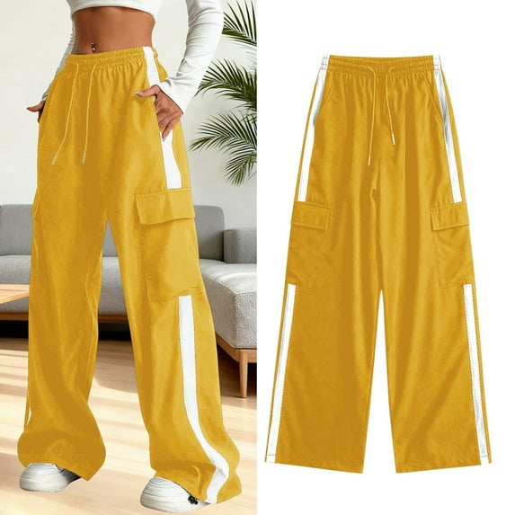 Teen Cargo Sweatpants Girls Elastic Waistband Baggy Cargo Pants Fashion Yellow Pants for Girls Girl School Sweatpants Teen Sweat Pants for Girls 15-16 years