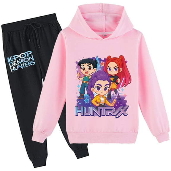 Teen Casual Sweatshirts Hooded Suit-KPop Long Sleeve Hooded and Sweatpants-Pullover 2 Piece Outfits for Girls