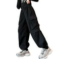 thumbnail image 1 of Teen Children Pants For Girls Casual High Elastic Waisted Drawstring Loose Fit Pockets Kid Tall Cargo Sweatpants Streetwear Size 9-10T, 1 of 7