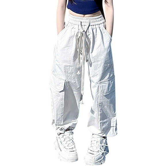 Teen Children Pants New Girls' Loose Straight Leg Versatile Cargo Pants High Waisted Drawstring Pockets Kids Light Cargo Sweatpants Streetwear Stylish Versatile Dailywear