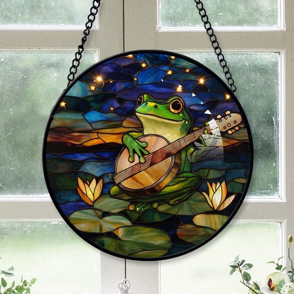 Teen Christmas Gift - Frog Playing A Banjo Christmas Stained Glass Hanging Ornament - Classic Holiday Tree Decoration, Gift for Friends, Family, Mom, Dad