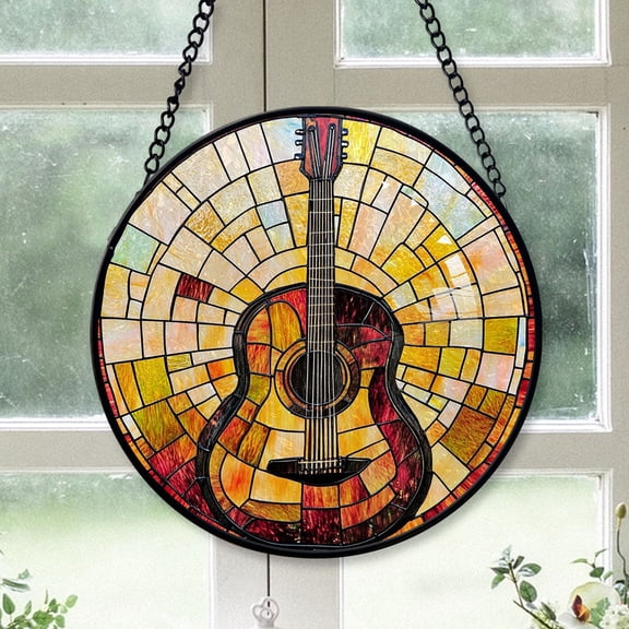 Teen Christmas Gift - Guitar Musicals Christmas Stained Glass Hanging Ornament - Understated Holiday Tree Decor, Gift for Family & Friends