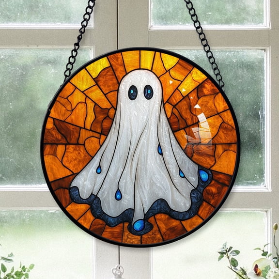 Teen Christmas Gift - Halloween Fantasy Goat Horn Ghost Spookys Christmas Stained Glass Hanging Ornament - Understated Holiday Tree Decor, Gift for Family & Friends