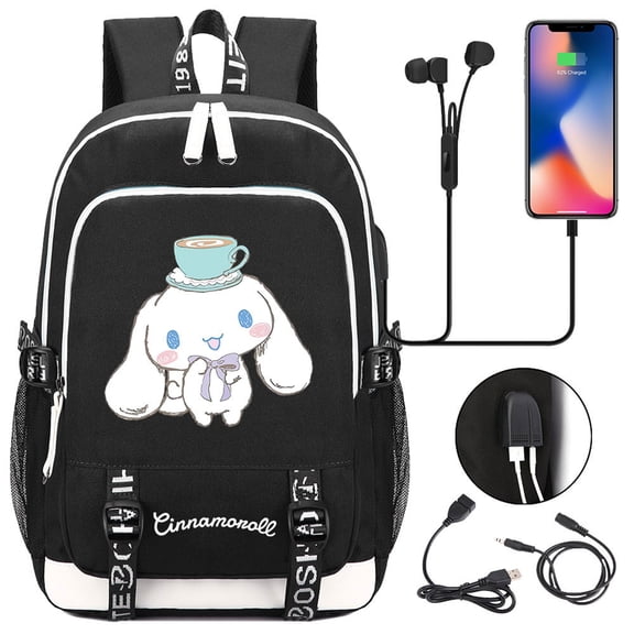 Teen Cinnamo_roll School Backpack Multifunctional Laptop Knapsack with USB Charging Port Lightweight Bookbag for Student