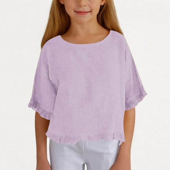 Teen Clothes For Girls Solid Girls Short Sleeve Tops Casual Summer Clothes For Girls Girls 12-13 Years Clothes Cute Girl Clothing