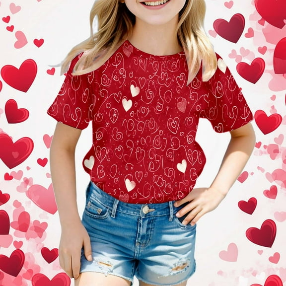 Teen Clothes for Girls Red Printed Short Sleeve Shirts for Girls Girl Summer Outfits Casual Shirts for Girls 10-11 Years