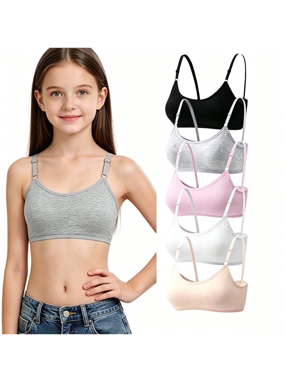 Teen Comfort Cotton Training Bra Pack for Girls 10 to 16 Wire Free Lightly Padded, Adjustable Straps Breathable Soft First Bra, Everyday Wear for Big Kids
