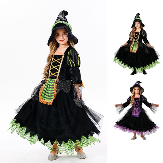 Teen Costumes Witch Costume Witch Dresses with Hats Two Piece Set Girls Dress up Clothes Halloween Costumes for Girls 10-12 Years