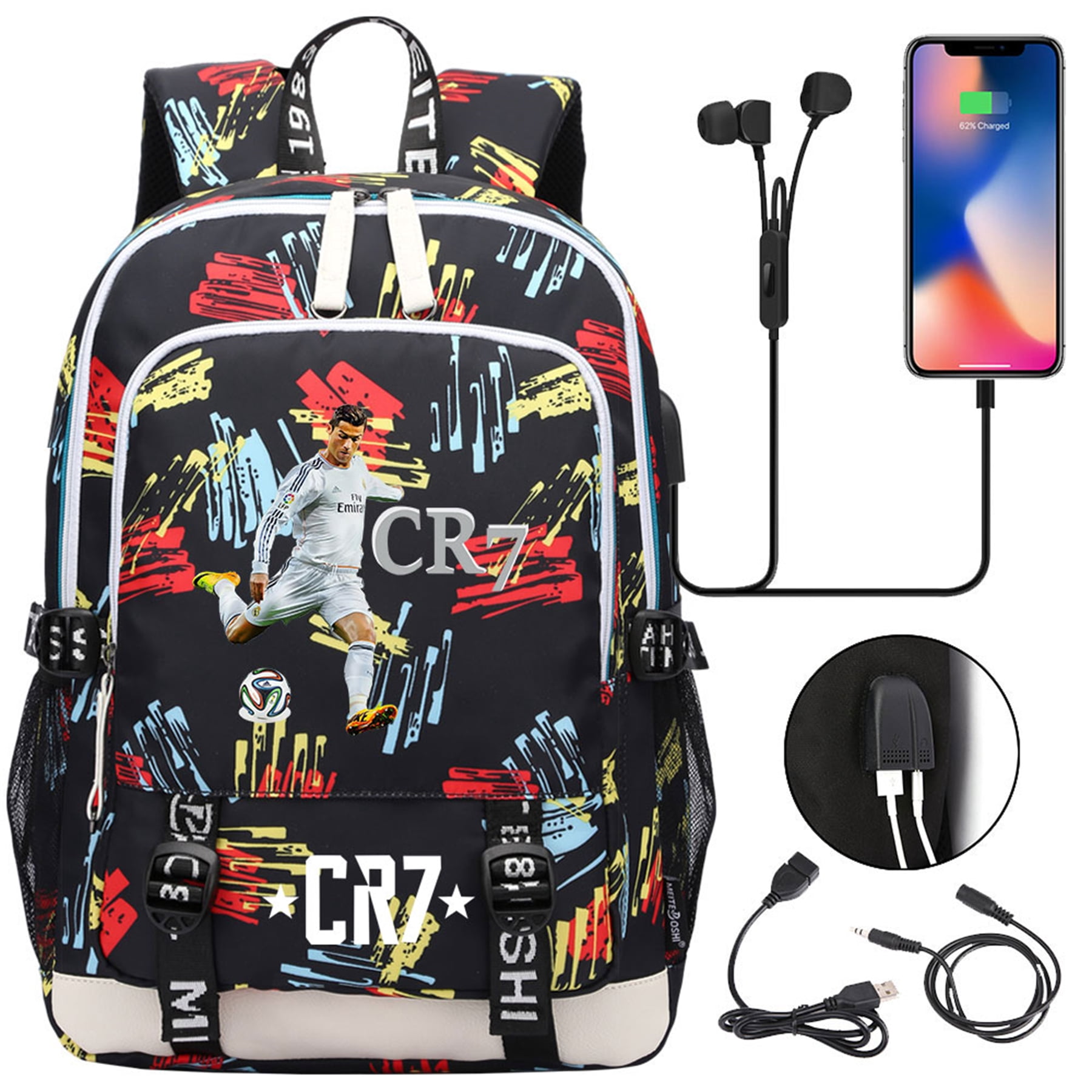 Teen Cristiano Ronaldo CR7 Backpack-Student Back to School Bookbag ...
