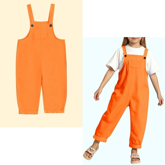 Teen Cute Jumpsuit Girls Overalls Kids Casual Sleeveless Girls Loose Rompers with Pockets Orange Jumpsuits Back to School Outfits for Girls 13-14 Years