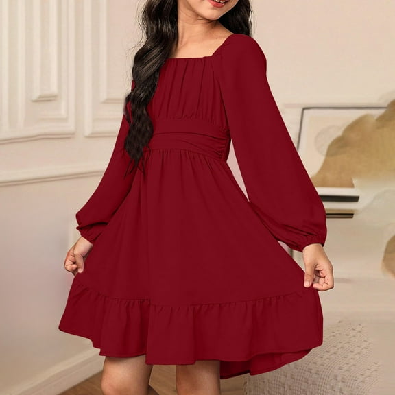 Teen Dress for Girls Red Long Sleeve Dress Fall Winter Birthday Dress Princess Dress Up for Girls 14-15 Years