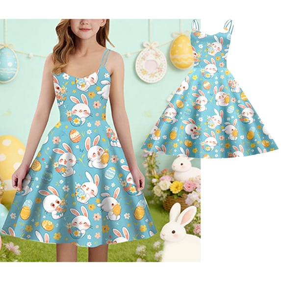 Teen Dresses For Girls Easter Outfit Round Neck Tank Top Summer Dresses For Kids Girls Size 13-14 Years Clothes