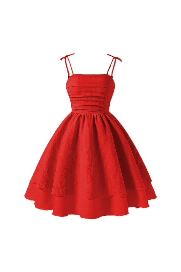 Teen Dresses Girls Dresses Size 10-12 Girl's Smocked Ruched A Line Swing Dress Layered Tie Shoulder Flowy Cami Short Dress