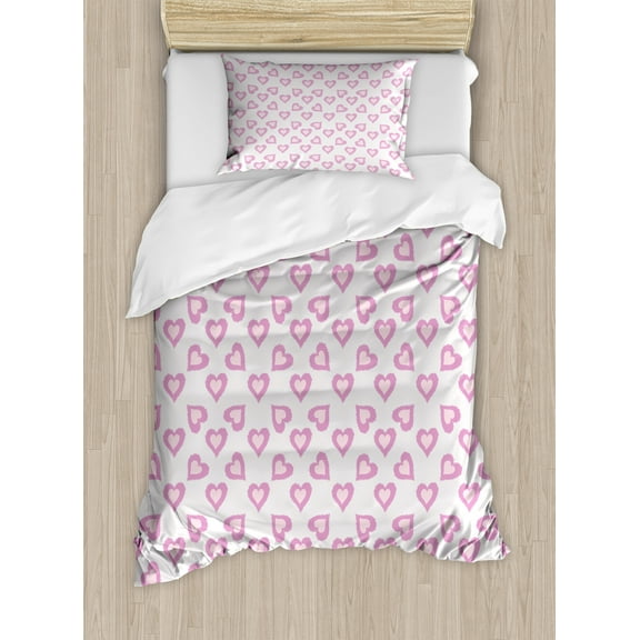 Teen Duvet Cover Set, First Love First Date Inspired Vivid Young Hearts Inner Details Art Print, Decorative 2 Piece Bedding Set with 1 Pillow Shams, Twin Size, Lavender Purple, by Ambesonne