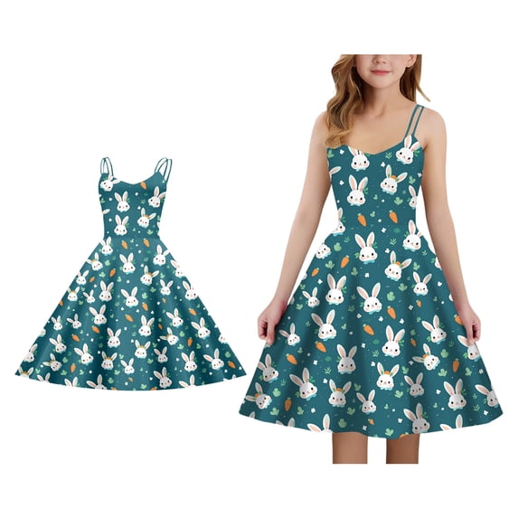 Easter Dresses Girls Cute Print Spaghetti Strap A-Line Dress Girls Sundress Girl Outfits Size 13-14 Years