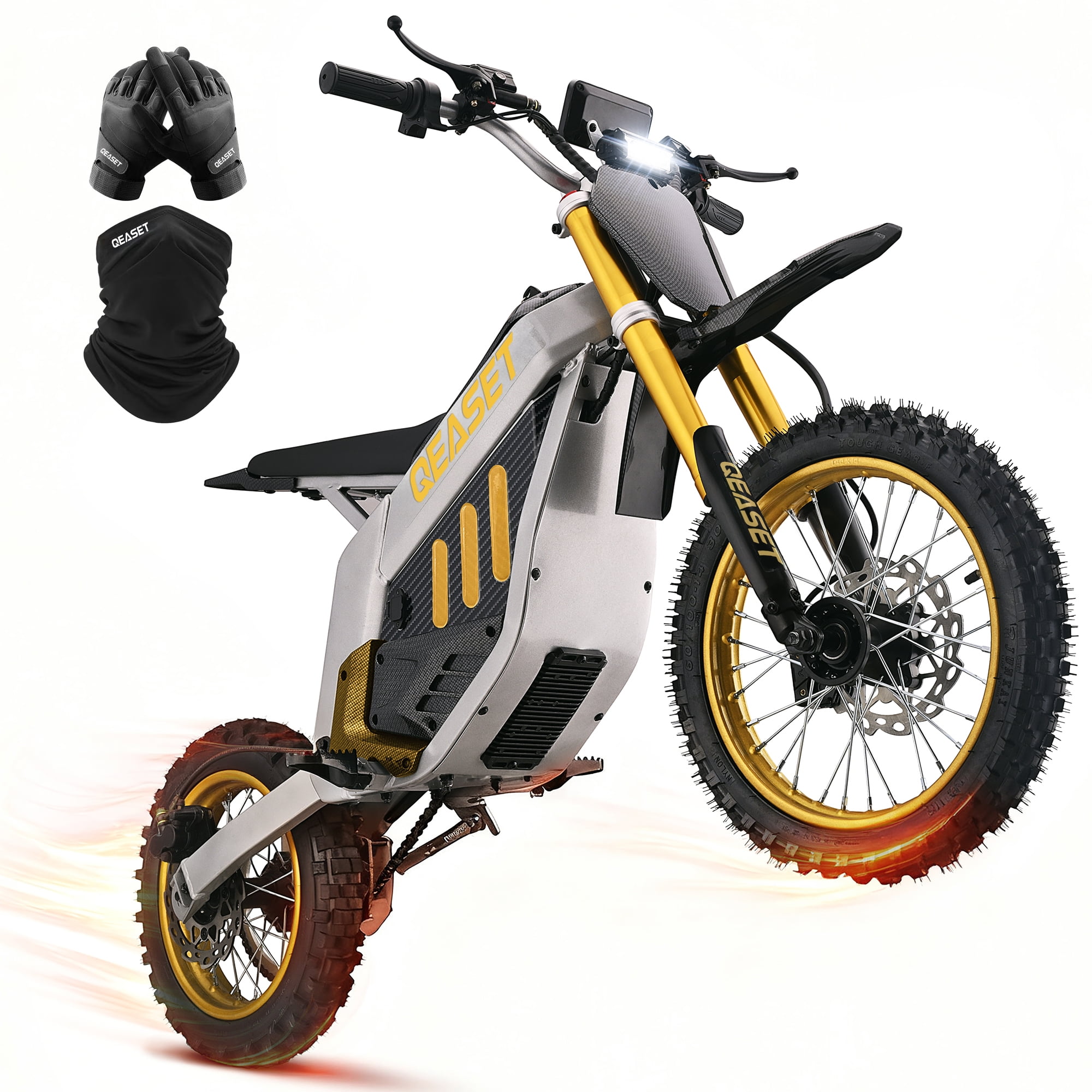 QEASET Electric Dirt Bike for Adults,2000W Motor,48V 30Ah Battery, 200N.m High Torque,Max 42Mph,All Terrain Motorized Dirt Bikes, Gold