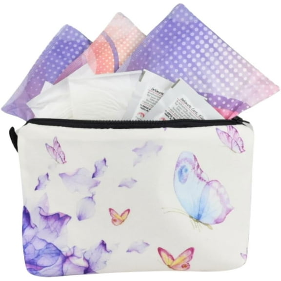 Teen First Period Pouch with Sanitary Napkins/Pads, Panty Liners, Wipes and Disposable Bags for Tweens and Teens