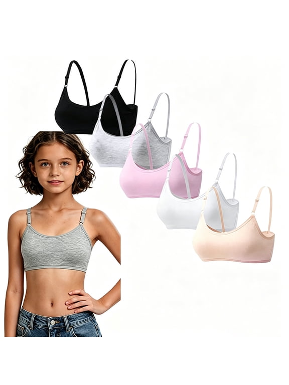 Teen First Training Bra Cotton Wireless Lightly Padded Bras for Girls 10 to 16 Years Old, Adjustable Shoulder Straps Breathable Comfort Soft Big Kid Daily Underwear for Casual Activity