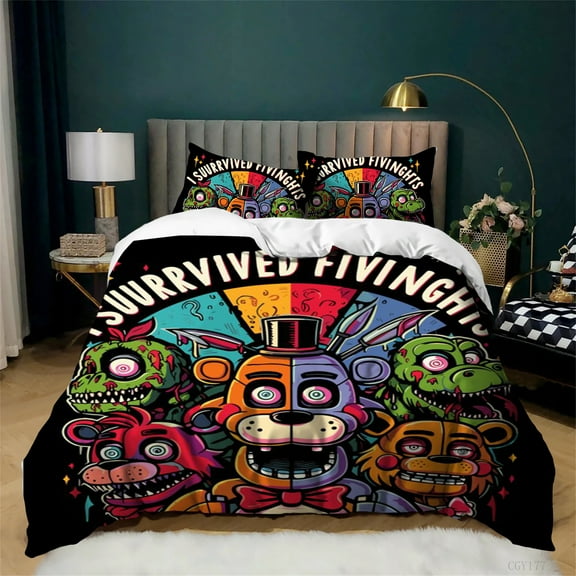 Teen Five Nights at Freddy's Duvet Cover Set Twin Size Light-Weight Bedding Set for All Season Ultra Soft Quilt Cover with 2 Pillow Shams