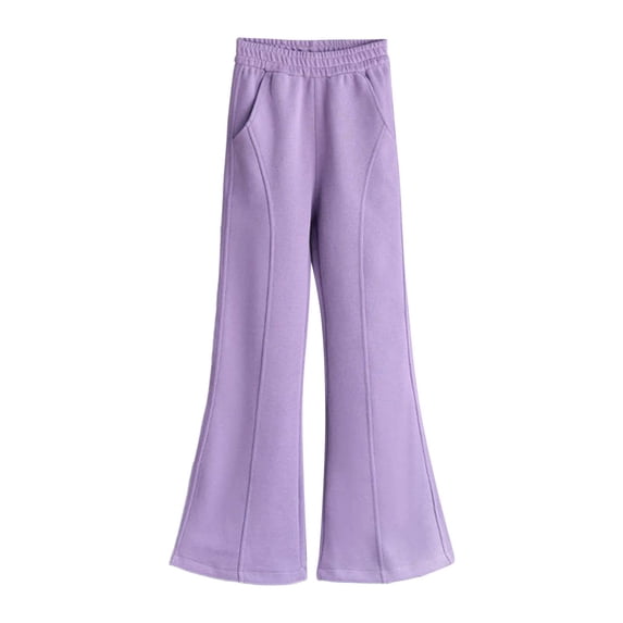 Girls Flare Sweatpants Girls Purple Joggers Basic Girls Athletic Pants Wide Leg Pants with Pockets Sweatpants for Girls 12-13 Years