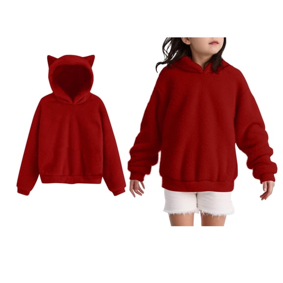 Teen Hoodie Long Sleeve Kids Red Hoodie Casual Pullover with Pockets Girls Size 13-14 Years Clothes
